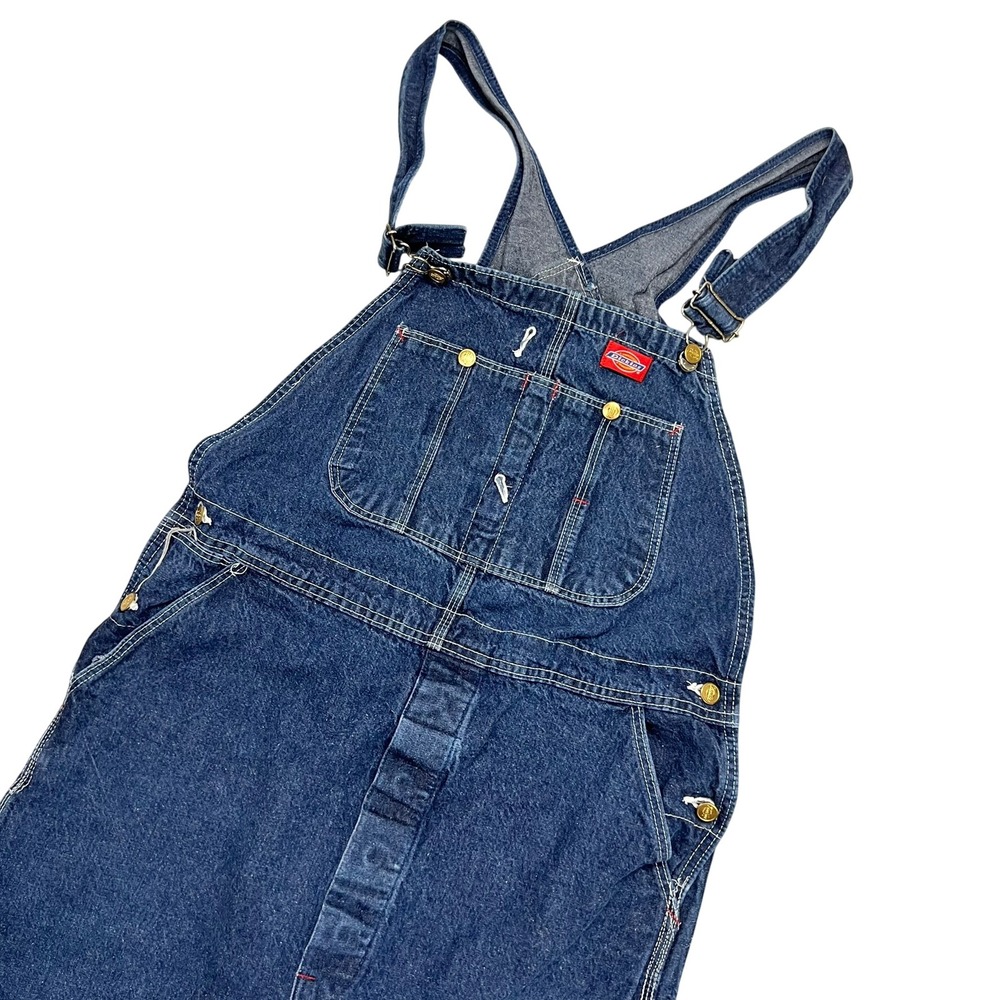Vintage 90s Dickies Denim Overalls Made in USA Blue Carpenter Bib 38x32 DS122